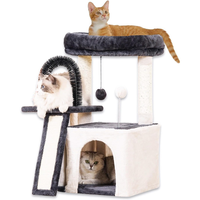 Дерев'яний будиночок для котів Happi N Pets з сизалевим канатом, великою печерею та інтегрованим туалетом, сірий, 76 см