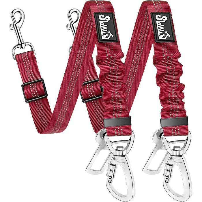 Ремінь безпеки для собак SlowTon, 2 шт. - автолеєрка, регульована, еластична, з буферним ефектом, міцний нейлон, світловідбиваючий, для домашніх тварин