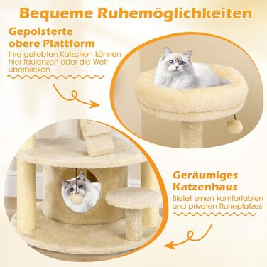 Дерев'яний кігтечка для котів Costway з будиночком, сходами, платформами та іграшкою (світло-бежевий)