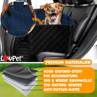 Lovpet® 2в1 водонепроникна автогамак для собак із захистом бортів і вікном, універсальна накидка на заднє сидіння та багажник, темно-синя