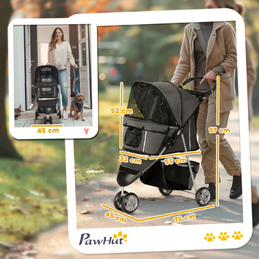 PawHut Dog Buggy Dog Buggy складний для собак і кішок до 10 кг Cat Buggy з подушкою сітчастої сітки Windows Підстаканник Сумка для зберігання Cat Buggy Dark Grey | Аосом