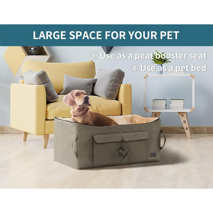Автокрісло для собак Petsfit L Brown - для великих та 2 маленьких собак, з підкладкою та ременями безпеки