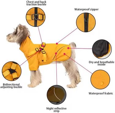 Жакети для собак, тепла жилетка для собак на зиму, водонепроникний халат для собак, пуловер для собак, костюм для хатніх тварин, костюм для лижного спорту, бавовняна жилетка з підкладкою та нагрудним ременем (жовтий, M)