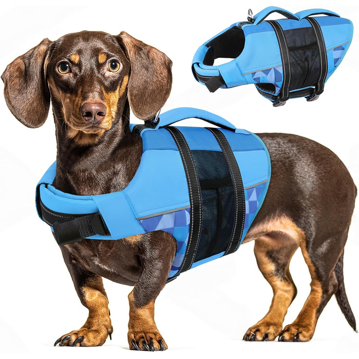 Спасальний жилет для собак з ручкою та світловідбиваючими елементами, блакитний, розмір L