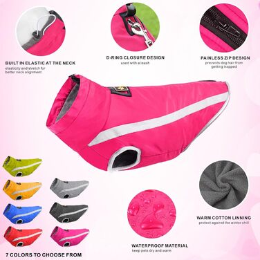 Водонепроникний зимовий дощовик для собак Dolahovy: тепла куртка, флісова жилетка для малих, середніх та великих собак (XL-6XL, Рожевий)