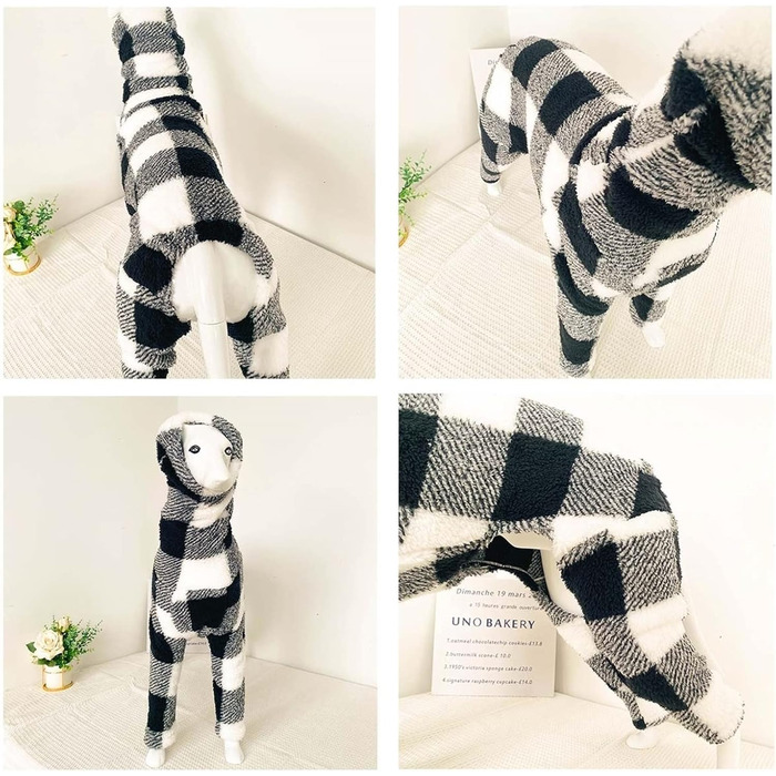 Теплий флісовий комбінезон для собак на зиму, повне покриття тіла, для маленьких, середніх та великих собак (L, чорний/білий)