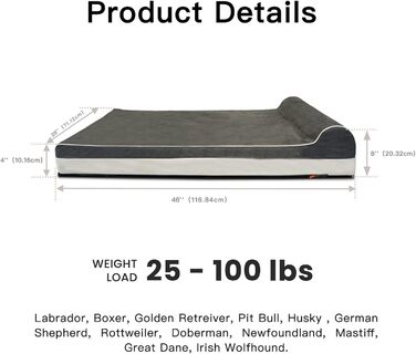 Ортопедичне ліжко для собак Laifug з ефектом пам'яті, велике, водонепроникне, сіре (116 x 69 x 19 см)