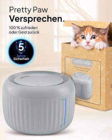 Фонтан-питилка для котів Pretty Paw з безшумним насосом, LED-підсвіткою та вугільним фільтром, 2.5 л, Graphite Silk