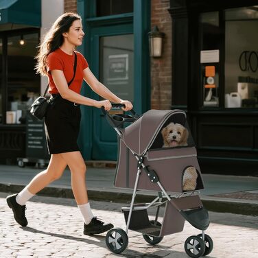 Візок для тварин: для собак та котів, 3 колеса, складна конструкція, з кошиком та тримачем для напоїв