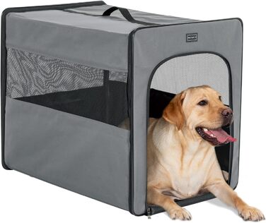 Клітка для собак Petsfit, складана, сіра, розмір L (79x53.5x66 см), з м'яким килимком