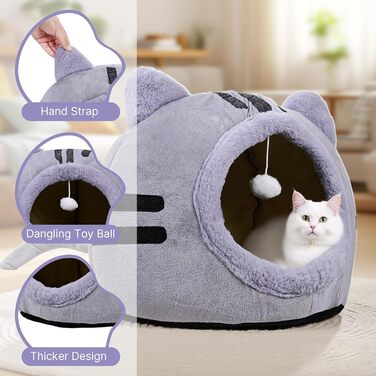 Кішка ліжко для котів, форма кота 40x40x32 см, велика кішка-печера, темно-сірий колір, складне ліжко для котів з пральними подушками, кішка-будиночок для кошенят, маленьких, середніх домашніх тварин, сірий колір