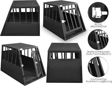 Алюмінієва переносна клітка для собак Defacto - переносна коробка для собак, автобокс, клітка для подорожей (M, 59x69x50 см, чорний)