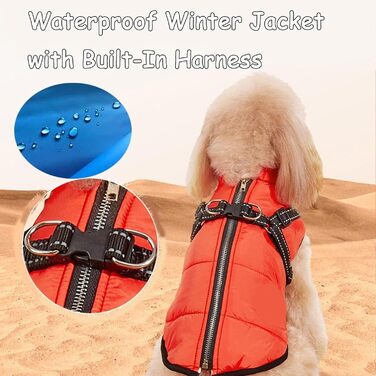 Водонепроникна зимова куртка для собак, велика (XXL), рожева, з інтегрованим повідком