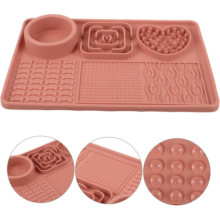 Килимок для собак та котів з силікону з присосками, анти-слизький, для повільного годування, рожевий, великий