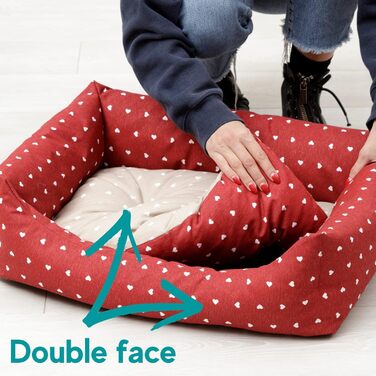 Кругле ліжко для собак Baroni Home з м'яким матрацом, 70x85 см, червоно-білі сердечка