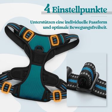 Нашийник для собак Rabbitgoo середнього розміру, анти-тяга, регульований, для великих собак, дихаючий, з світловідбиваючими смугами, безпечний, темно-зелений M (1 шт.)