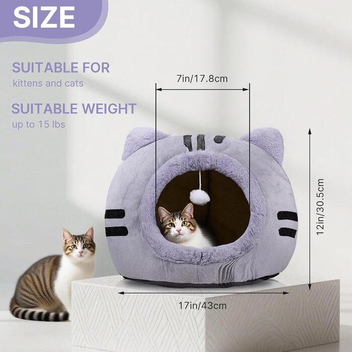 Кішка ліжко для котів, форма кота 40x40x32 см, велика кішка-печера, темно-сірий колір, складне ліжко для котів з пральними подушками, кішка-будиночок для кошенят, маленьких, середніх домашніх тварин, сірий колір