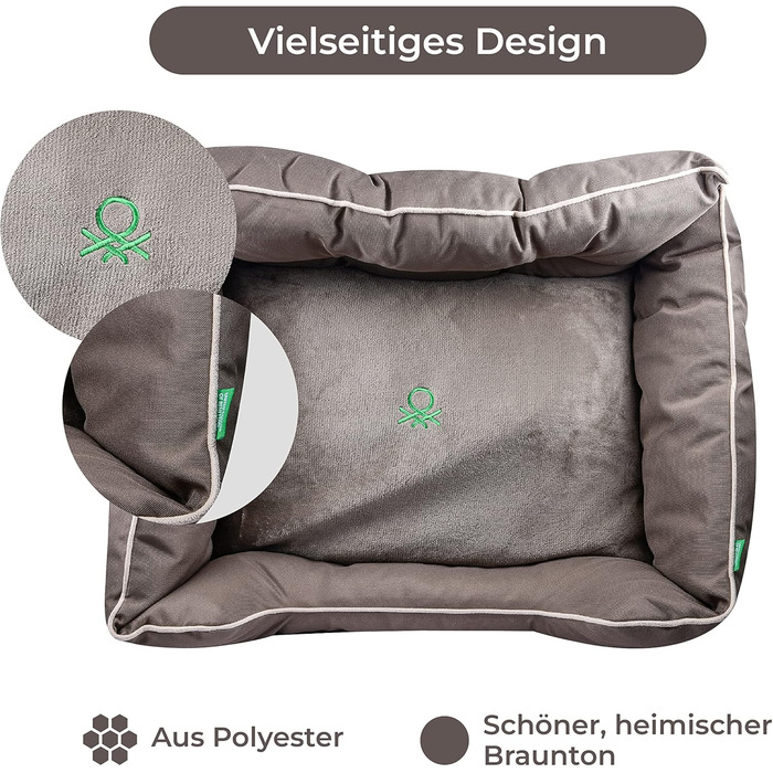 Ліжко для собак Benetton, коричневе, 90x70x28 см, ергономічне, знімний чохол
