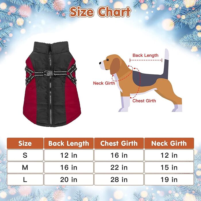 Зимовий теплий куртка для собак, водонепроникний, вітрозахисний, з блискавкою та світловідбиваючими елементами, для середніх та великих собак, колір червоний (L)