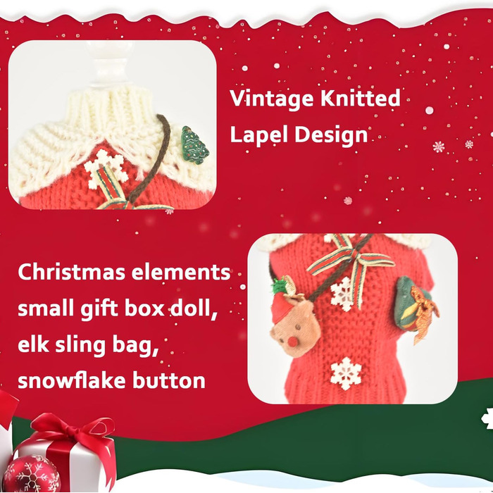 Пуловер для собак MuYaoPet з новорічним мотивом: сніжинки та олень, для собак та котів, в'язаний, з сумкою, костюм ялинки, червоний, розмір L, для прогулянок