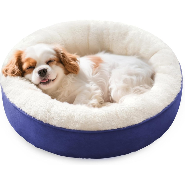 Кругле ліжко для котів та маленьких собак Love's Cabin, 50.8 см, оливково-зелене (темно-синій), з неслизьким та водовідштовхувальним дном, м'який та зносостійкий матеріал, можна прати