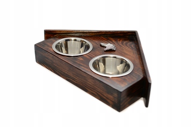 Підставка з мисками для собак із масиву дерева та сталевими мисками, для перської борзої та салюкі