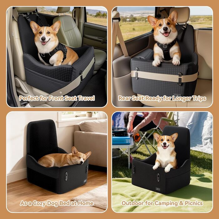 Автокрісло для собак PETSFIT до 15 кг – безпечне, з пам'яттю, 2 відділення, чорний/сірий