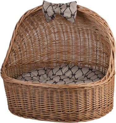 Кремова плетена хата для тварин e-wicker24 з лози з подушкою, кошик для котів і собак