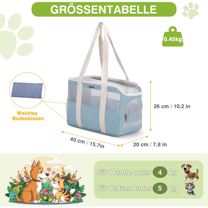 М'яка переноска для собак та котів ALLSOPETS, складана, дихаюча, з поводком, легка, для подорожей, до ветеринара, на вулицю (небесно-блакитний)