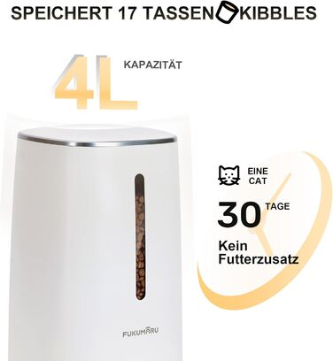 Автоматична годівниця для котів і собак FUKUMARU 4л Wi-Fi з подвійними мисками, програмований графік, автономне та мережеве живлення, біла
