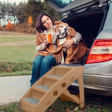 Сходинка для собак та котів Aufun: 4 сходинки, портативна, з антиковзним покриттям, 50 см, вантажопідйомність 75 кг, для ліжка/дивану (колір: коричневий)