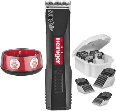 Набір для стрижки собак EHASO HEINIGER Profi Saphir: акумуляторна машинка, насадки, миска (чорний)
