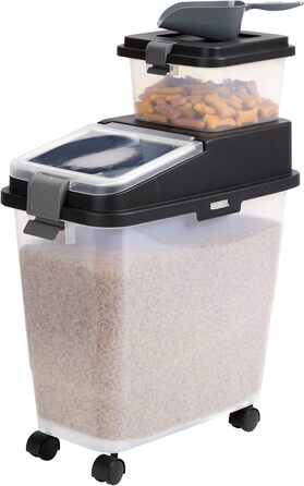 Набір контейнерів для зберігання корму для собак Mighty Tuff 3 шт., до 16,3 кг + контейнер для ласощів 2,3 кг та лопатка, BPA-free, на колесах