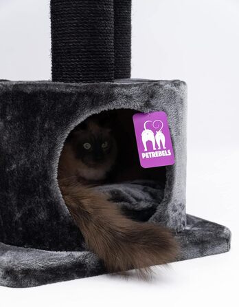 Дряпка для котів Petrebels Victoria 125 см, преміум, чорна, з лежанкою, ігровою трубою, будиночком і товстими стовпами Ø12 см