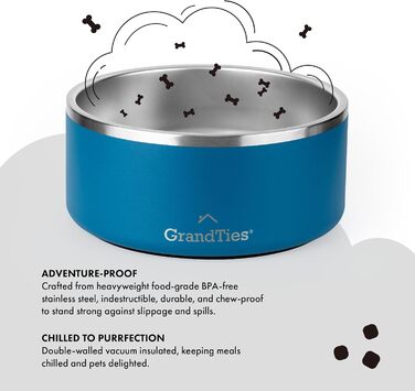 Нержавійна миска для собак та котів GrandTies з гравіюванням, велика (1890 мл, кобальтово-синій)