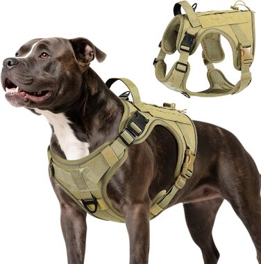 Тактичний нашийник для собак VavoPaw з панеллю Molle та світловідбиваючими смугами, армійного кольору, розмір L (45-80 фунтів, обхват грудей 23.6-41.7', шиї 15-27.5')
