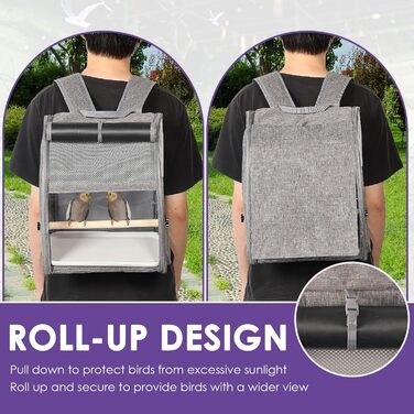 Рюкзак для птахів: переносна сумка-транспортер з жердинами та підставками, сірий. Підходить для папуг та інших середніх та дрібних птахів. Зроблений з дихаючої та міцної тканини Оксфорд.
