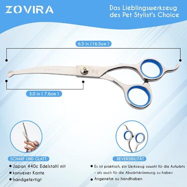 Професійні ножиці для грумінгу собак 6,5'', вигнуті, з круглим кінчиком та ножиці для стрижки подушечок лап. Ножиці для грумінгу собак, індивідуальна упаковка