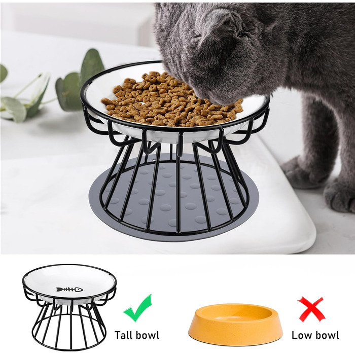 Набір з 2 керамічних годівниць для котів на підставці, підняті миски для кошенят та цуценят