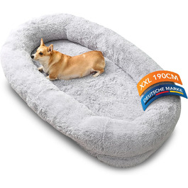 Ліжко для собак Noviclass® XXL 190 см | Ортопедичний матрац з Memory Foam | Зігріваюча ковдра та подушка | Сірий колір | Для великих собак