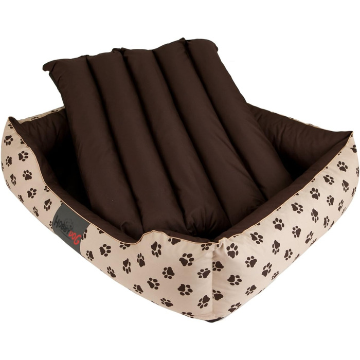 Преміум лежанка для собак Prestige M (65x50 см, бежева з лапами) - зручне собаче ліжко знімний чохол