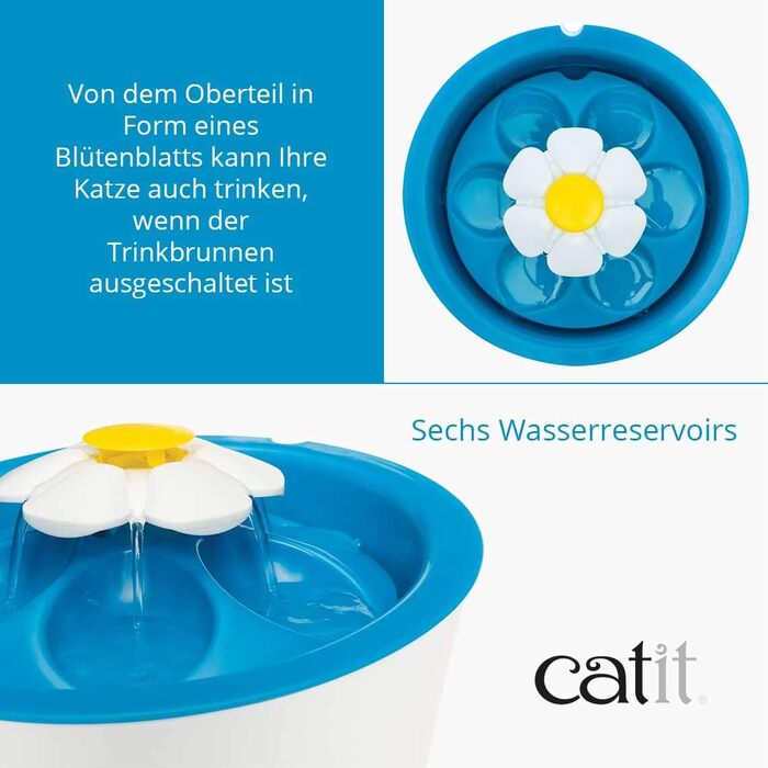 Автоматичний фонтан для котів Catit Flower з LED, 3 л, білий/синій