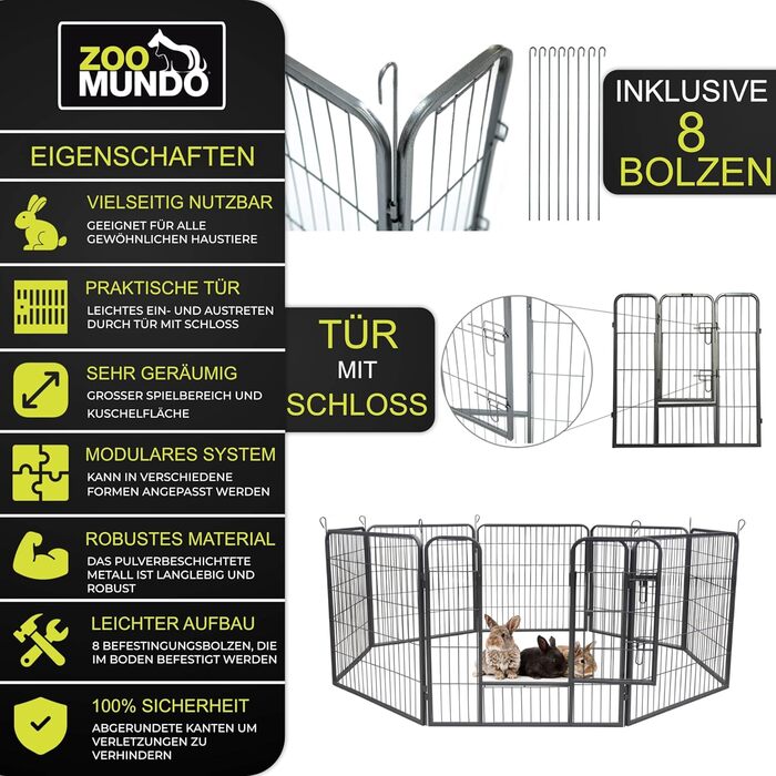 Клітка для цуценят Zoomundo, вольєр для тварин, огорожа для цуценят, 8-кутна, L