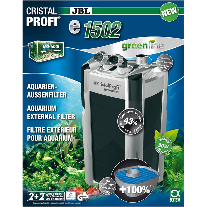 Зовнішній фільтр для акваріума JBL CristalProfi e902 greenline (для акваріумів 160-600 л, Single)
