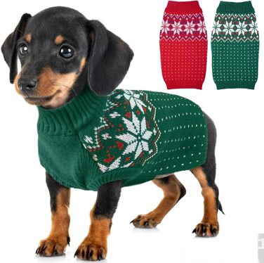 Пуловер для собак KATZINST, теплий флісовий пуловер для маленьких собак, святковий новорічний пуловер, для Французького бульдога, такси, чихуахуа, йоркширського тер'єра, зелений, XS