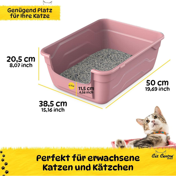 Лоток для котів з високим бордюром, без кришки, рожевий + кремовий, розмір L 50 x 38,5 см