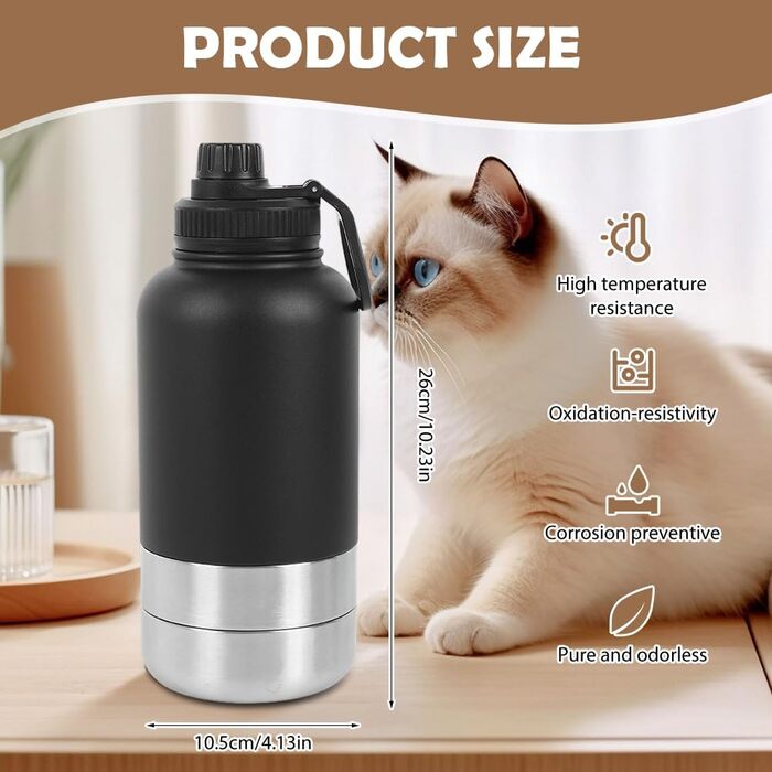 Водяна пляшка для собак на винос 950 мл - 4-в-1 з мисками для води та їжі, ізольована сталева пляшка для собак, BPA-Free, аксесуари для собак для подорожей, походів, прогулянок