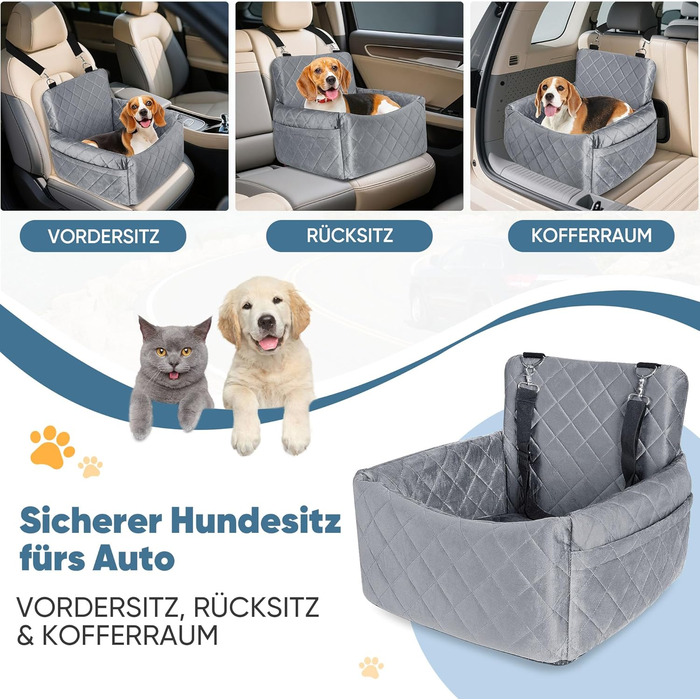 Автомобільний лежак для собак, кріплення на заднє сидіння, з ременями безпеки та кишенею для зберігання, 45x40x34 см