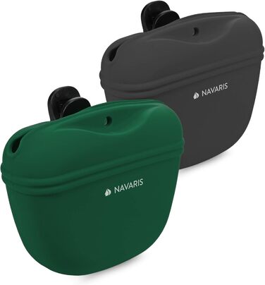 Набір з 2 силіконових мішечків для корму Navaris - 2 шт. з кліпсою та магнітом - для ласощів, сухого та вологого корму (сірий & зелений)