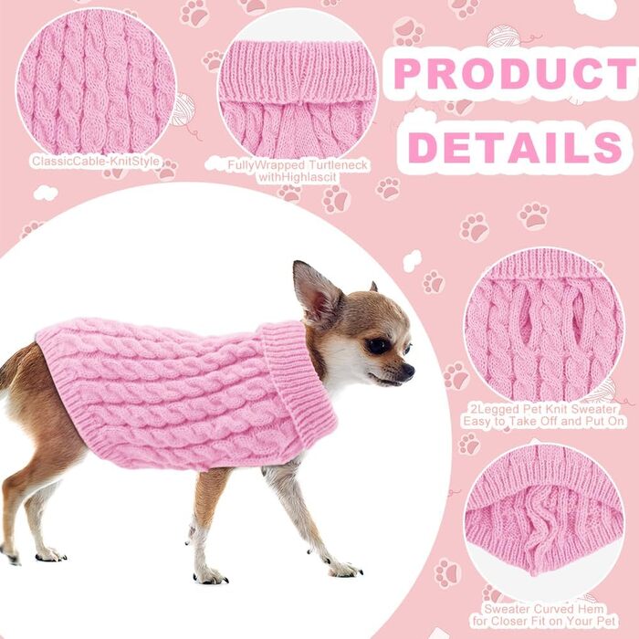 2 шт. Пуловер для собак - теплий зимовий вовняний пуловер з коміром-горловиною для маленьких собак, зручний в'язаний одяг для такс та цуценят, в'язаний пуловер для маленьких порід собак, для дому та вулиці, синій/рожевий